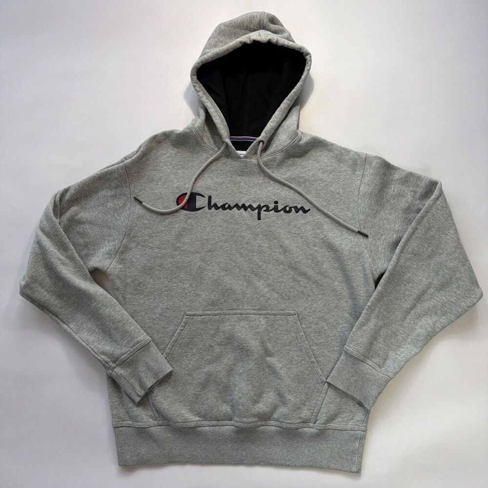 Champion Me S Classics Gray Logo Hoodie With Black Contrast Hood Size Medium